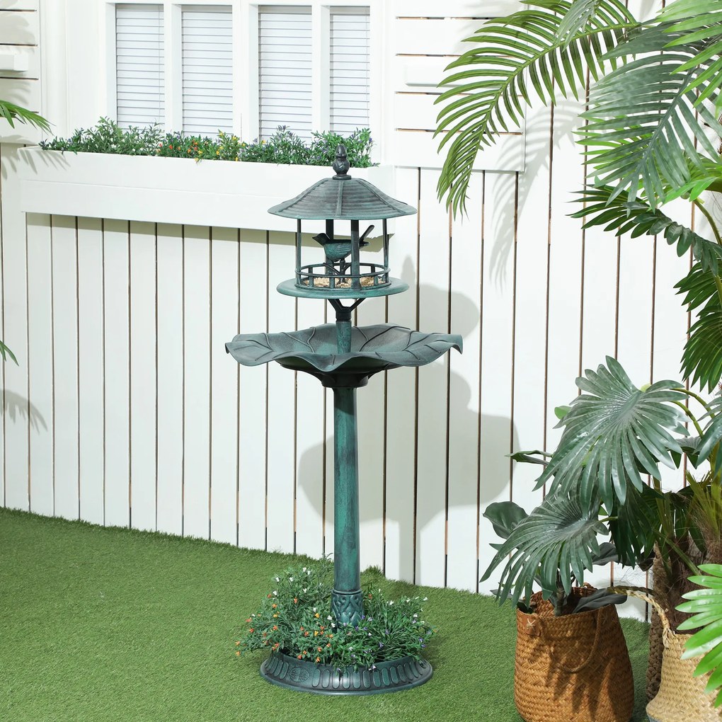 Outsunny Bain d'oiseaux Adăpător pentru Păsări ghiveci 3 în 1 Ø 50 x 113 cm polipropilenă verde-grizonat | Aosom Romania