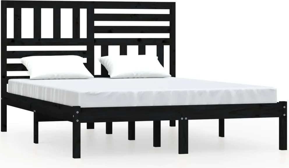 vidaXL Cadru de pat, negru, 140x190 cm, lemn masiv de pin