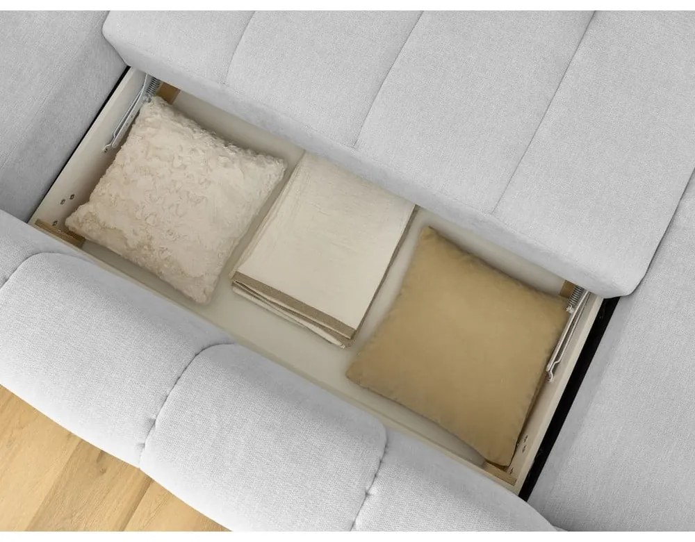 Colțar gri deschis extensibil/cu spațiu de depozitare (cu colț pe partea dreaptă/în formă de "U") Fuji – Bobochic Paris