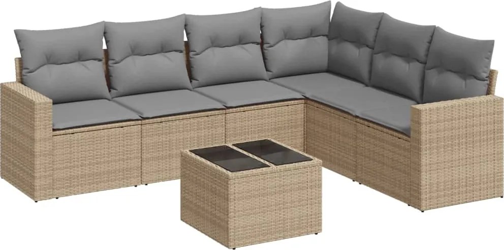vidaXL Set canapele de grădină, 7 piese, cu perne, bej, poliratan