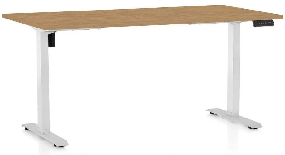 Masă înălțime reglabilă OfficeTech B, 160 x 80 cm, picioare albe, stejar piatra