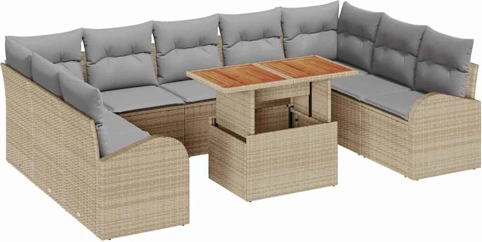 vidaXL Set de canapele pentru grădină 10 pcs Bej Rattan poli
