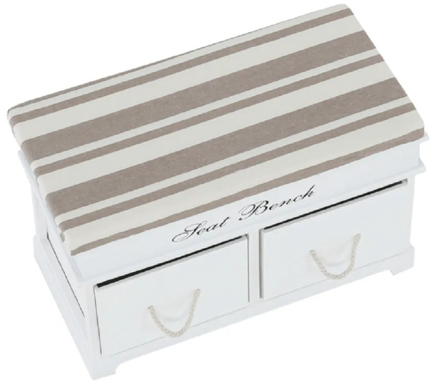 Bancă cu pernă, 2 sertare, alb/maro deschis, SEAT BENCH 1 NEW