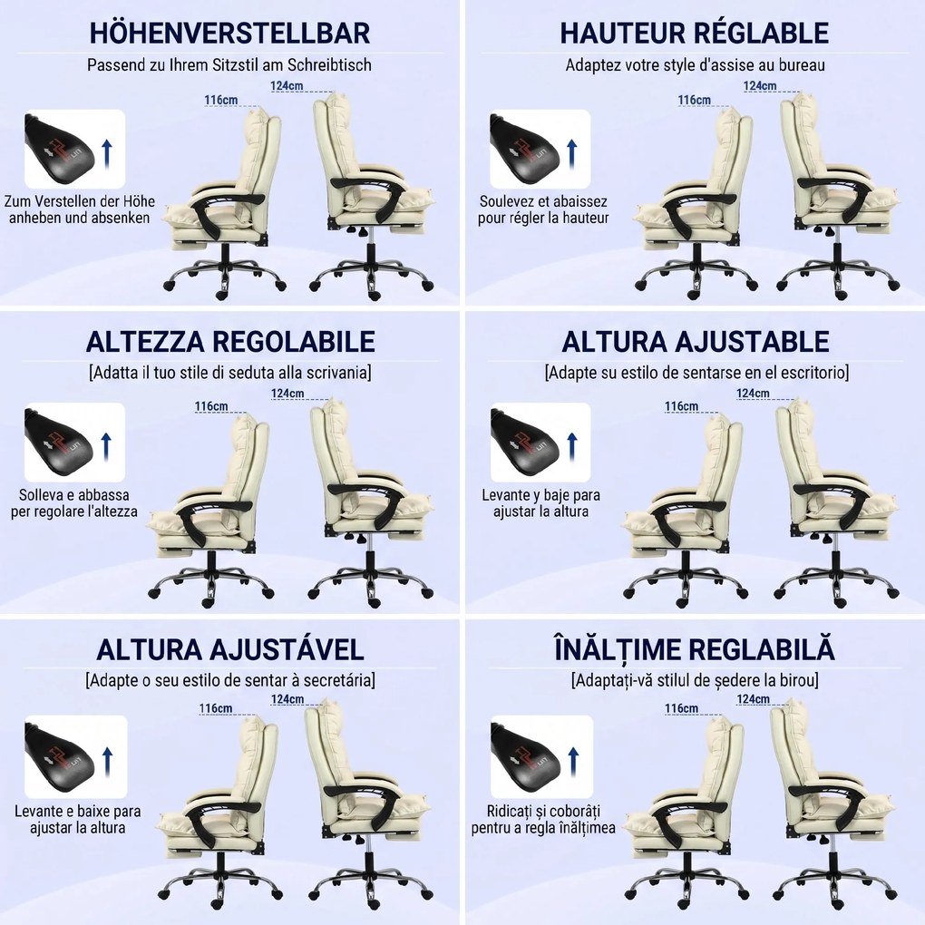 Vinsetto Fotoliu Birou Negru – Rabatabil, Suport Picioare & Ergonomic | Aosom Romania
