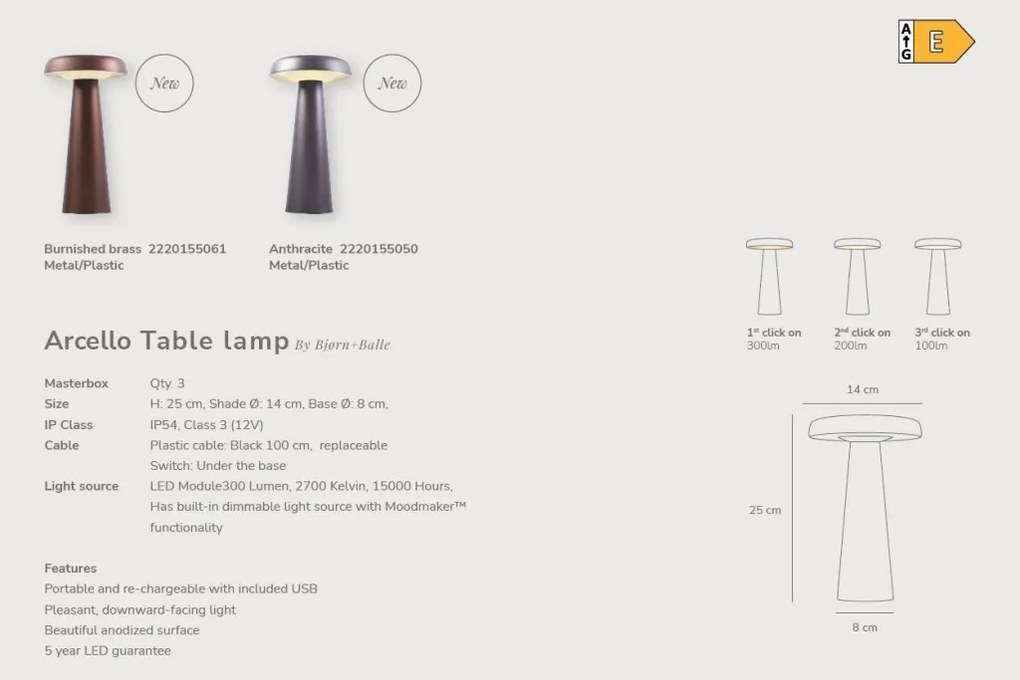Lampa portabila LED exterior design modern, 3-step MOODMAKER, IP54, Arcello alama periata