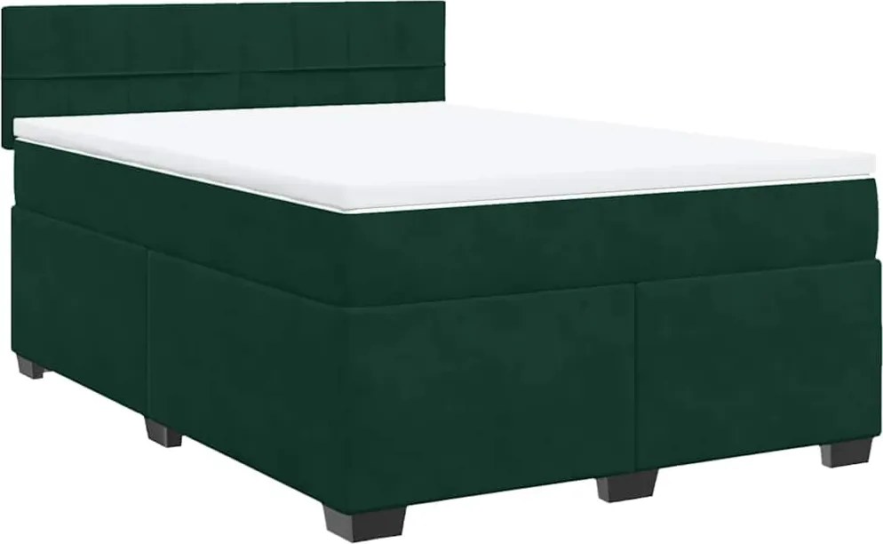 vidaXL Pat box spring cu saltea, verde închis, 160x200 cm, catifea