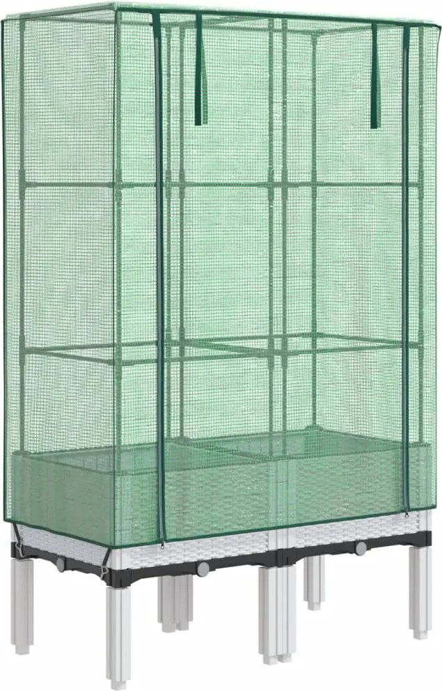 vidaXL Strat înălțat cu husă de seră, aspect ratan, 80x40x140 cm
