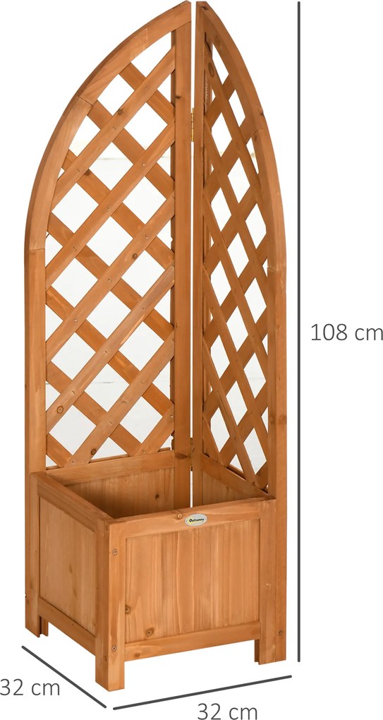 Outsunny Jardiniere cu spalier de colț, orificiu de drenaj, rezistent la intemperii, lemn natural, maro, 32 x 32 x 108 cm | Aosom Romania