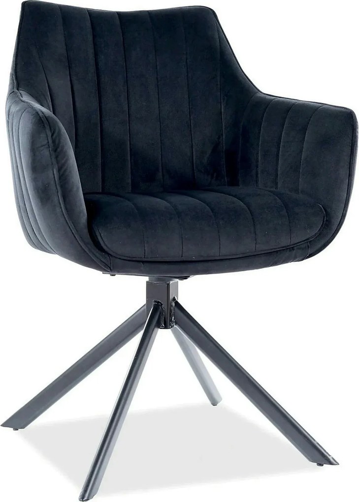 Scaun living rotativ AZALIA, negru, stofa catifelata/metal, 61x44x86 c