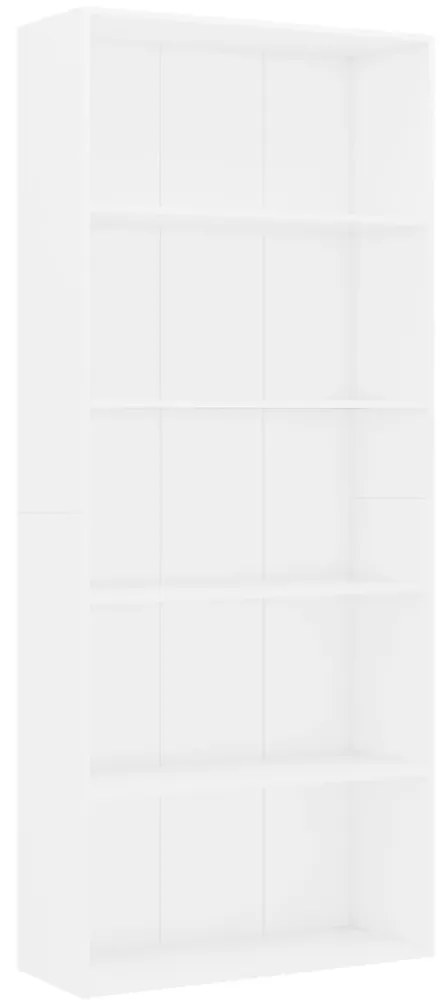 801026 vidaXL Bibliotecă cu 5 rafturi, alb, 80 x 30 x 189 cm, PAL