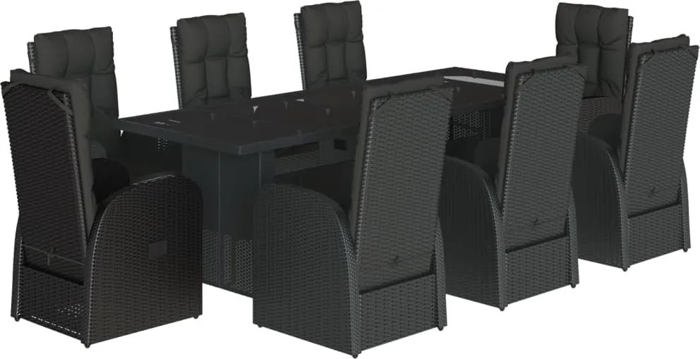 vidaXL Set mobilier de grădină cu perne, 9 piese, negru, poliratan