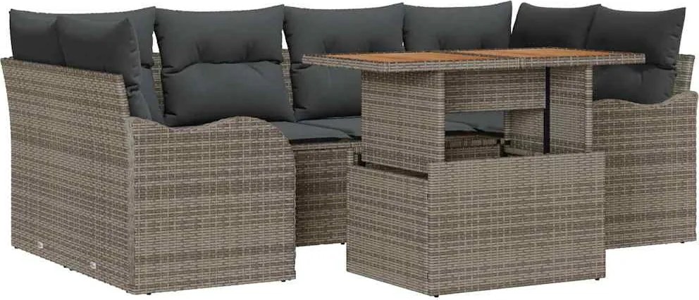 vidaXL Set de canapele pentru grădină 7 pcs Gri Rattan poli