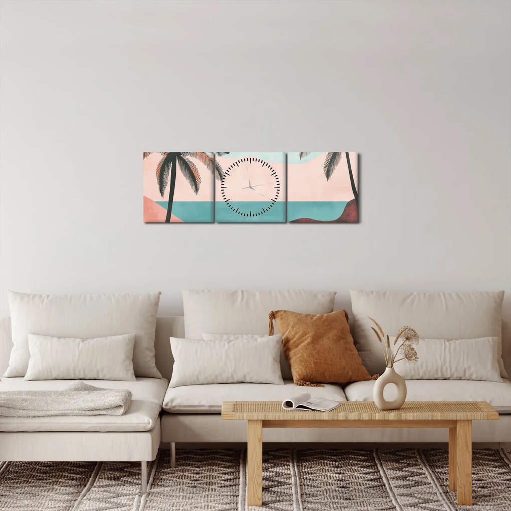 Tablou - Palmieri la mare (cu ceas) (90x30 cm)