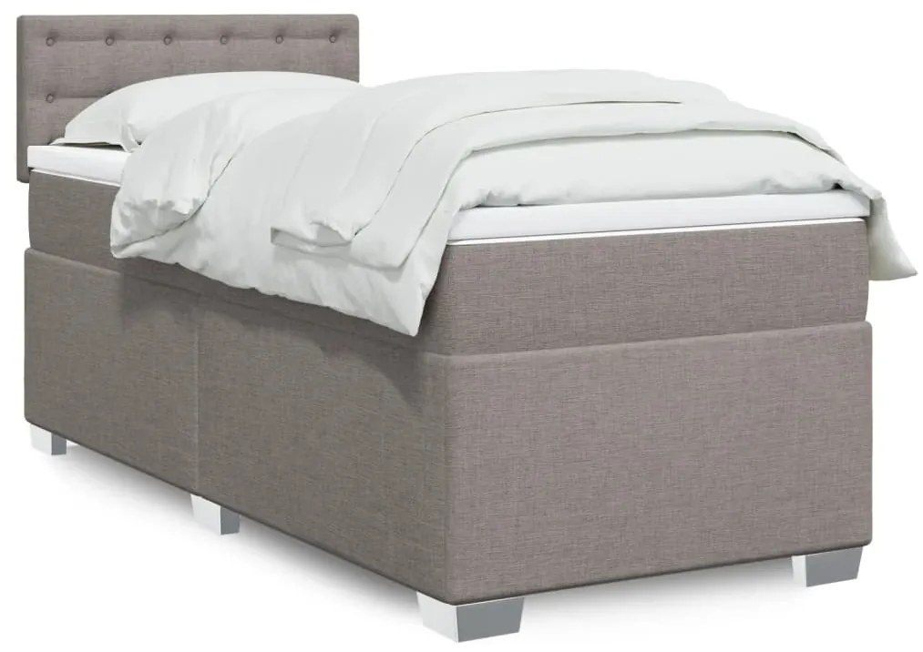 vidaXL Pat box spring cu saltea, gri taupe, 90x200 cm, textil