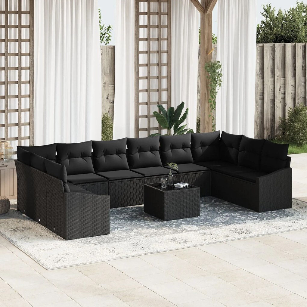vidaXL Set de canapele pentru grădină 11 pcs Negru Rattan poli