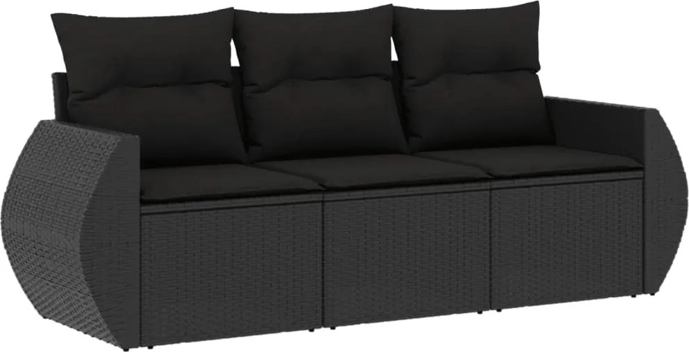 vidaXL Set mobilier de grădină cu perne, 3 piese, negru, poliratan