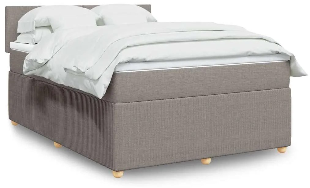 vidaXL Pat box spring cu saltea, gri taupe, 140x200 cm, textil
