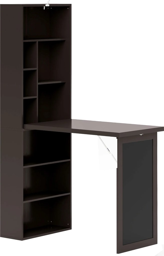 HOMCOM Birou Modern Pliabil cu Bibliotecă și Tablă, din Lemn și Metal, 98x51x153 cm, Maro | Aosom Romania