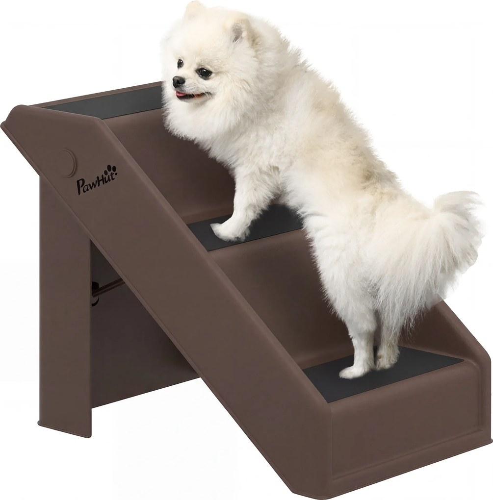 PawHut Scară pentru câini 3 Trepte 36,5 cm Înălțime Scară pentru animale de companie pentru câini mici pliabilă pentru Pat, Canapea, Sofa Mașină Maro | Aosom Romania