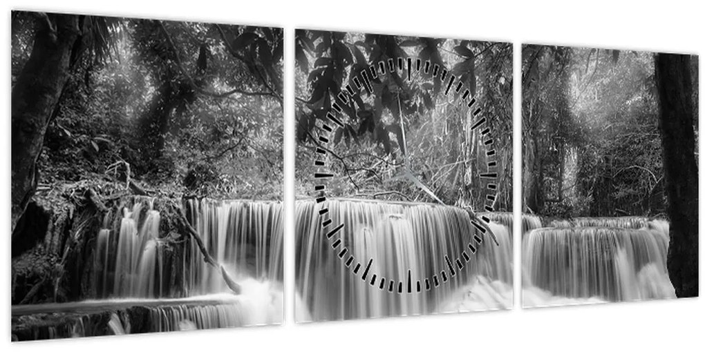 Tablou - Cascada alb-negru și alb (cu ceas) (90x30 cm)