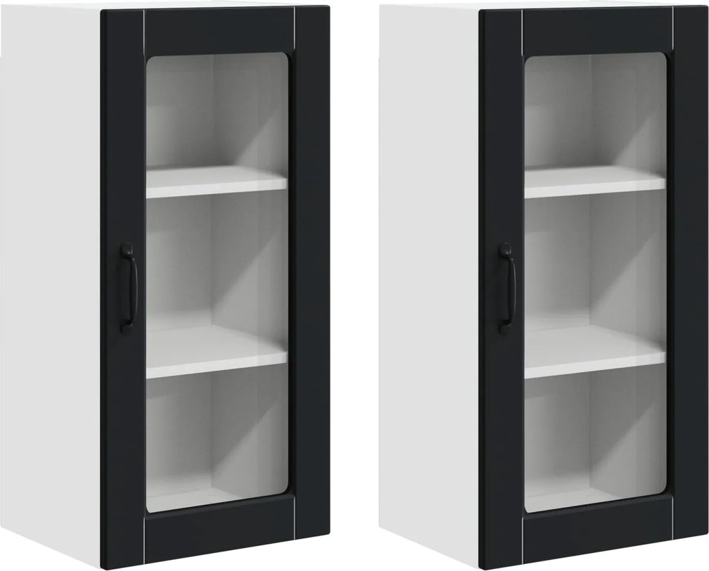 vidaXL Dulap de bucătărie 2 pcs Negru 40 x 31 x 80 cm Lemn compozit