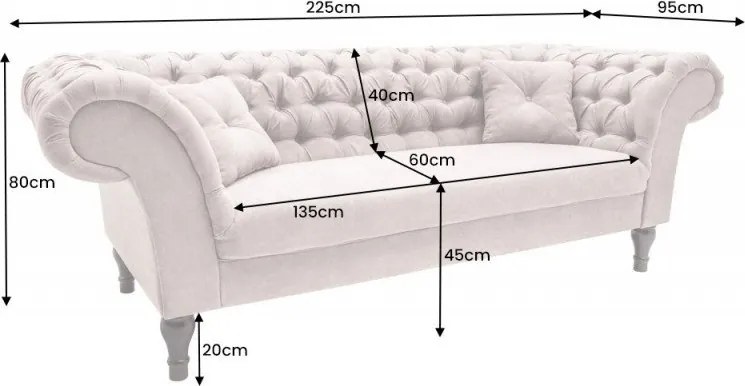 Canapea fixa eleganta Paris Chesterfield greige
