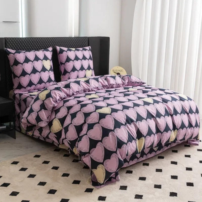 Lenjerie din microfibra VIOLET HEARTS mov deschis Dimensiune lenjerie de pat: 2 buc 70 x 80 cm | 160 x 200 cm