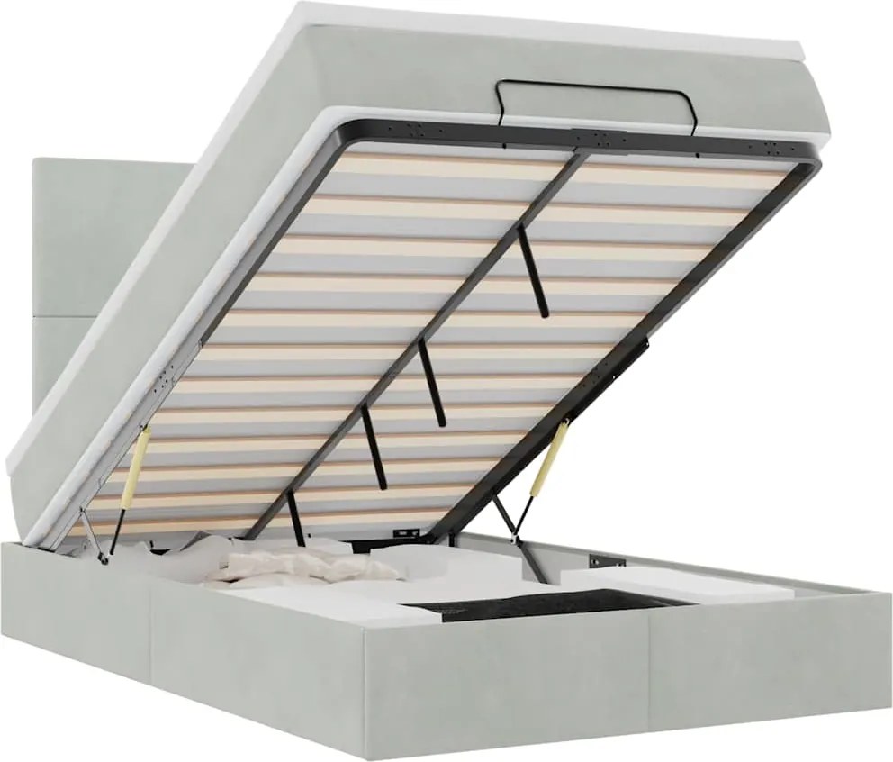 vidaXL Cadru de pat otoman cu saltele Gri deschis 120x190cm catifea