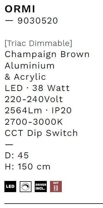 Lustra LED suspendata design modern circular ORMI brown D-45cm