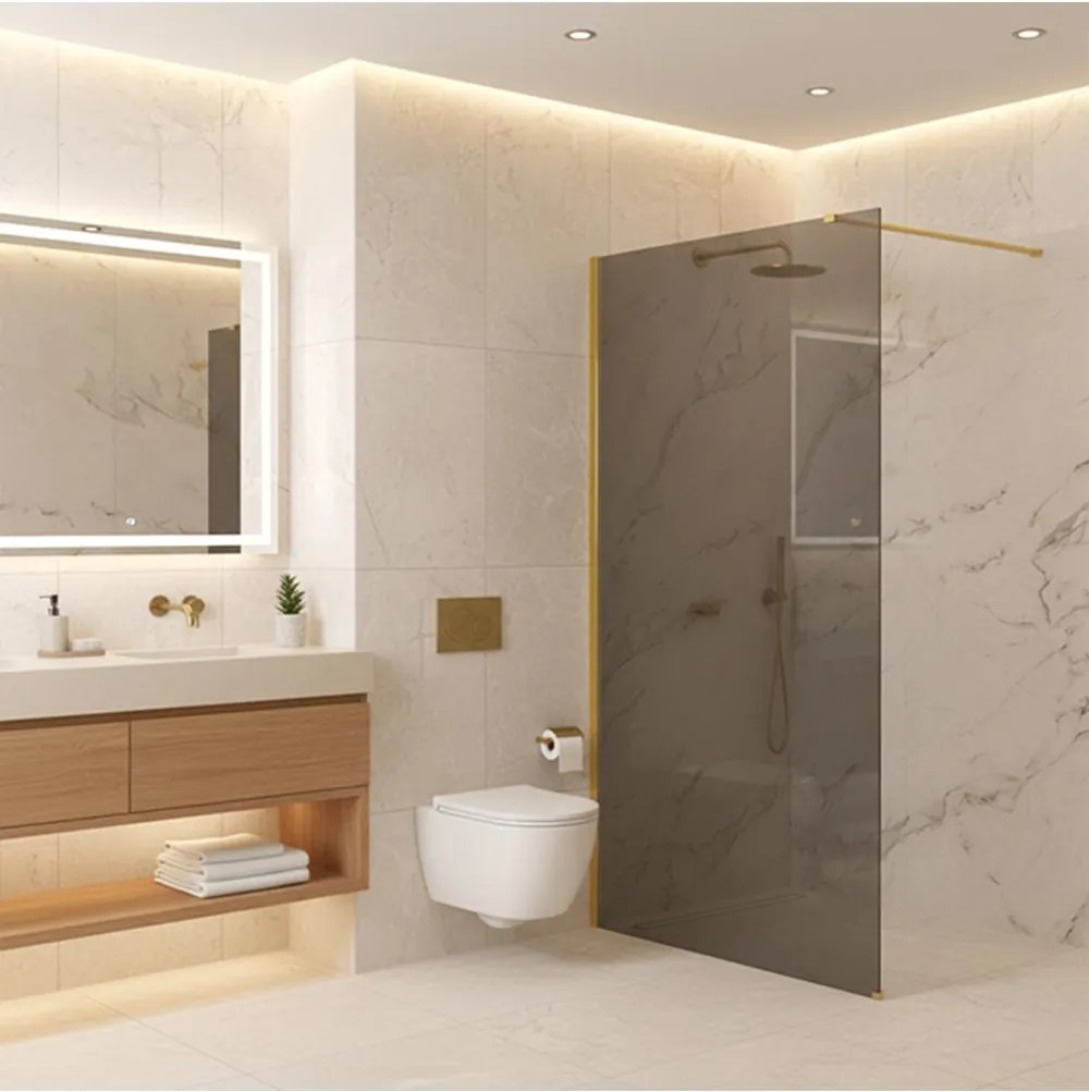 Paravan de dus fumuriu Rea Flexi Grey 90 cm auriu