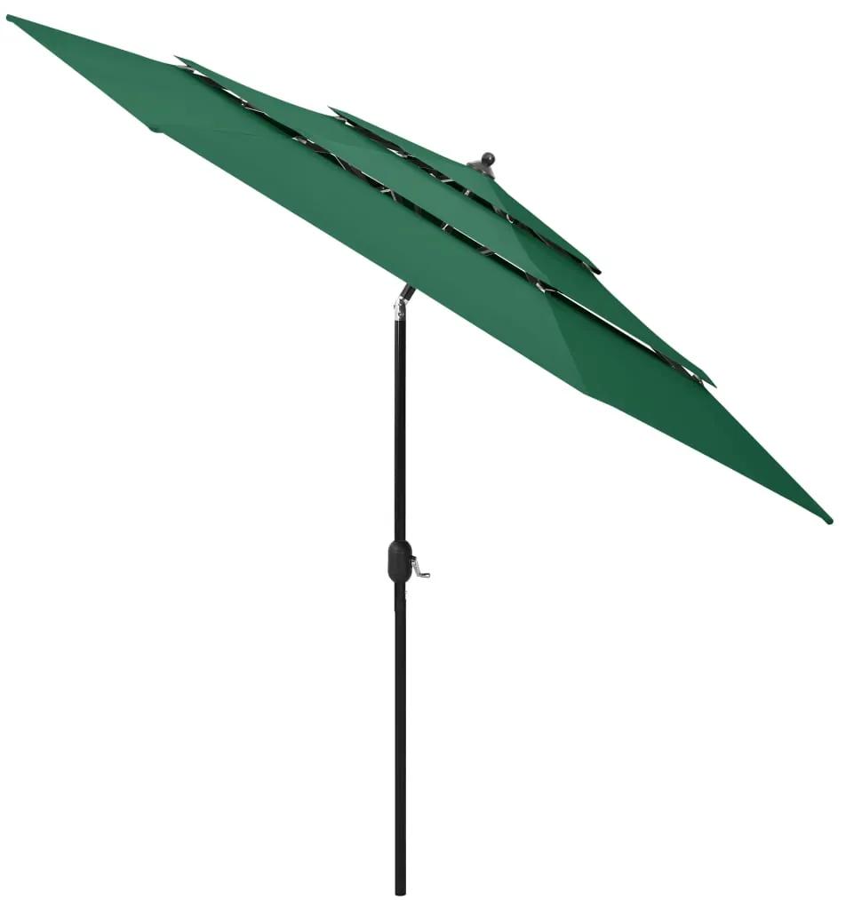 Umbrela de soare 3 niveluri, stalp de aluminiu, verde, 3 m Verde, 3 m