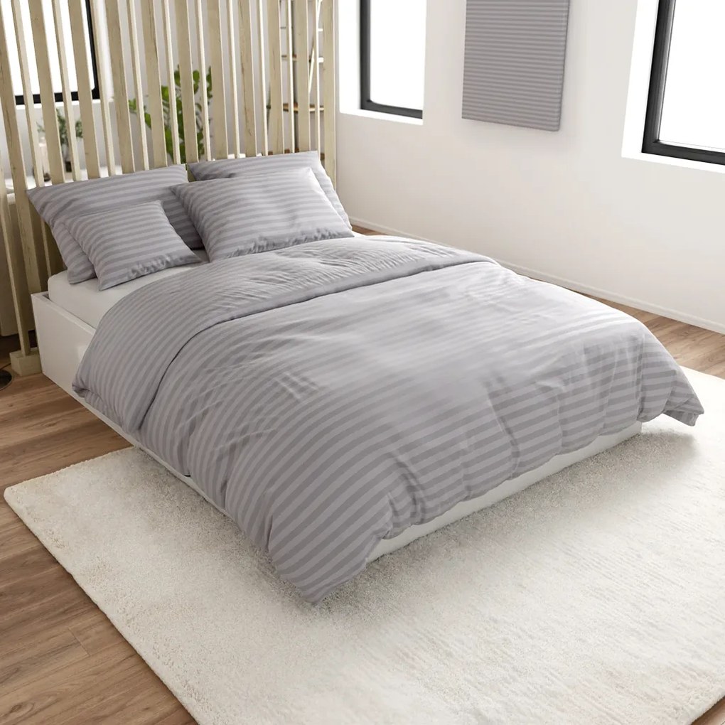 Lenjerie de pat hoteliera din microfibra JASMINE gri deschis - dunga 2 cm, buzunar hotelier Dimensiune lenjerie de pat: 70 x 90 cm | 140 x 220 cm