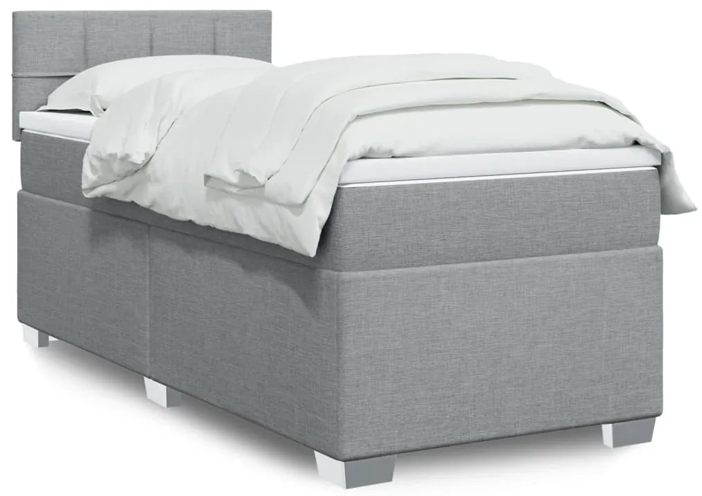 vidaXL Pat box spring cu saltea, gri deschis, 90x200 cm, textil