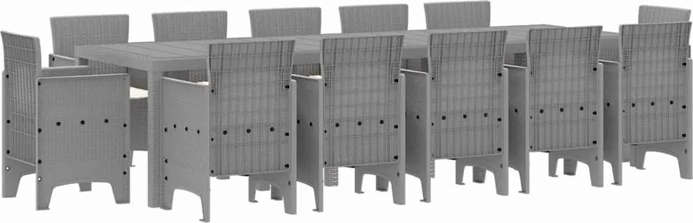 vidaXL Set de masă pentru grădină cu pernă 13 pcs Gri deschis
