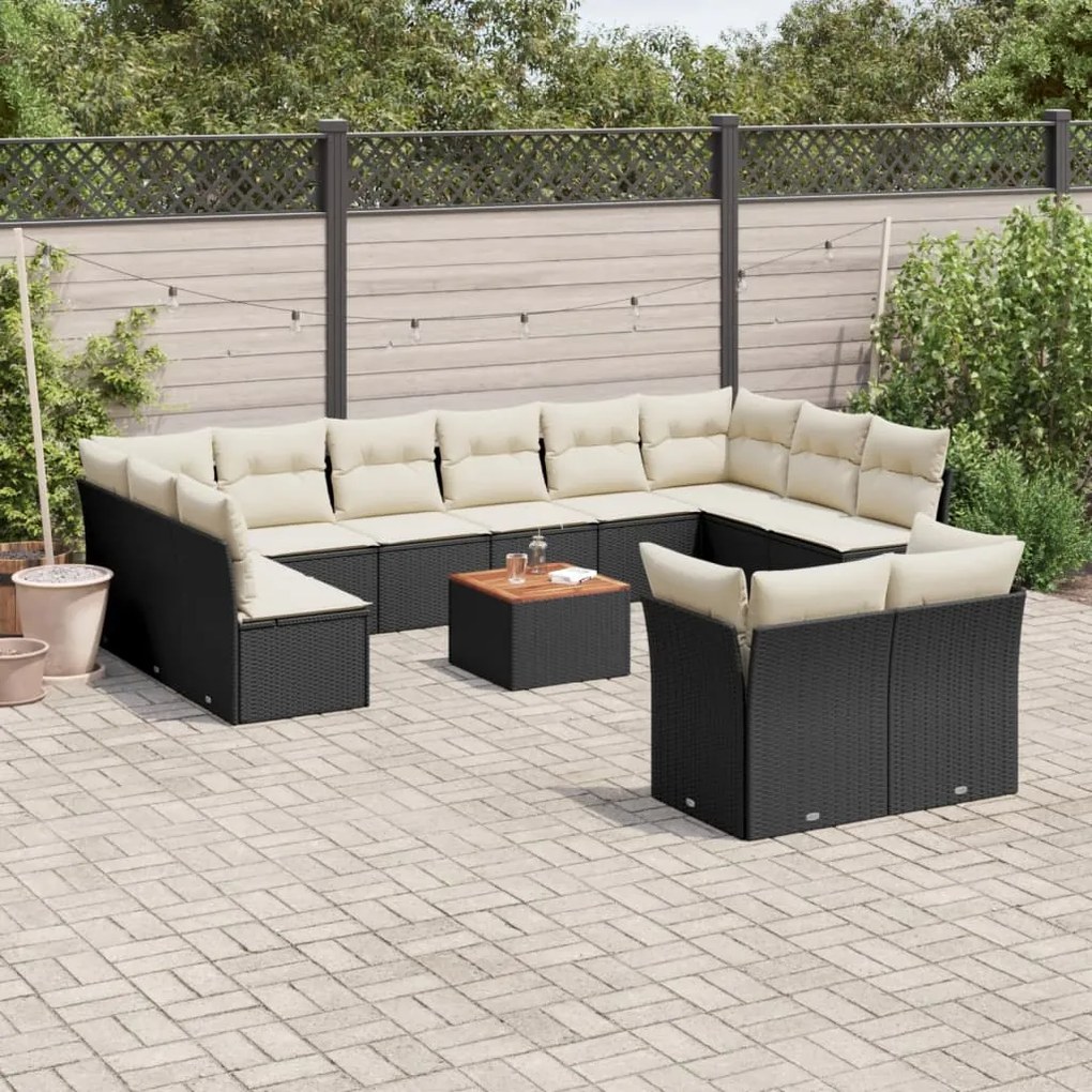vidaXL Set mobilier de grădină cu perne, 13 piese, negru, poliratan