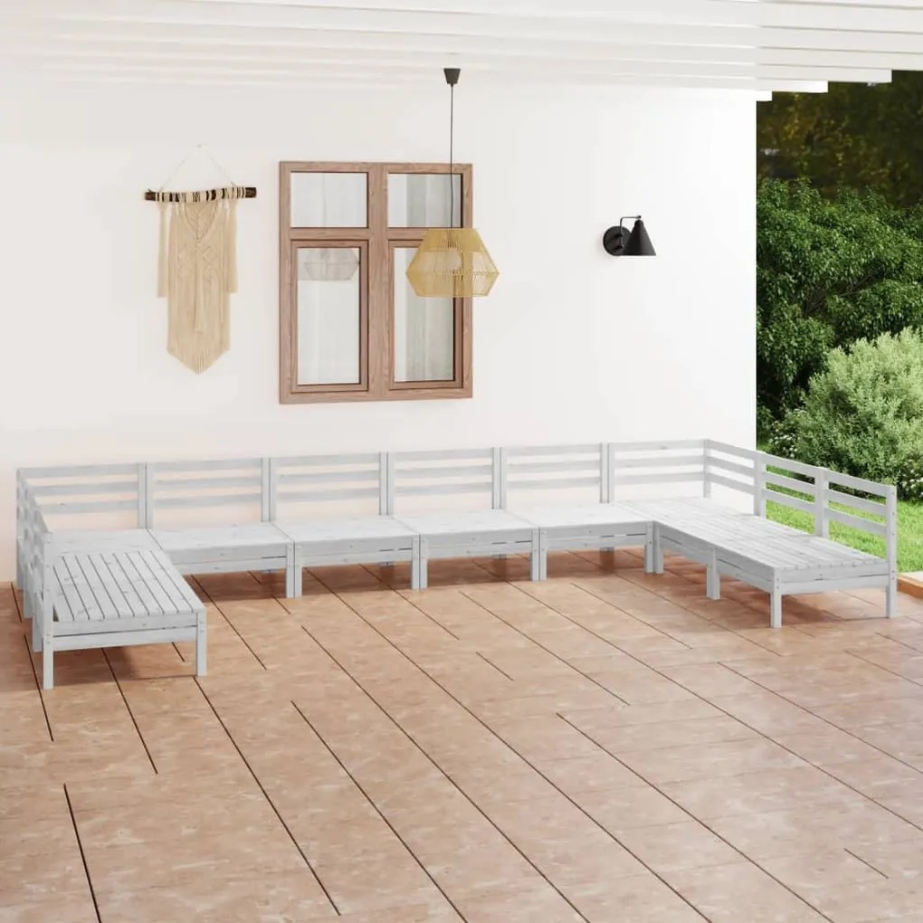 vidaXL Set mobilier relexare grădină, 10 piese, alb, lemn masiv de pin