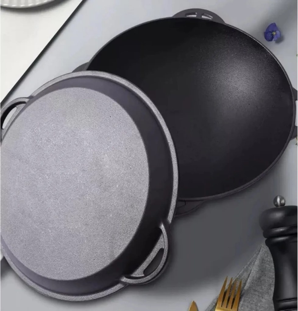 Oala fonta wok cu capac 3 in 1, 37 cm Perfect Home 28173