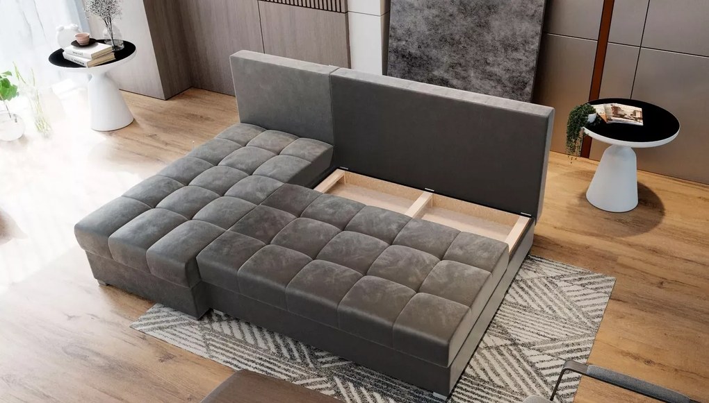 OFERTA Canapea de colt extensibila gri deschis ZENA, reversibila clasa a II-a