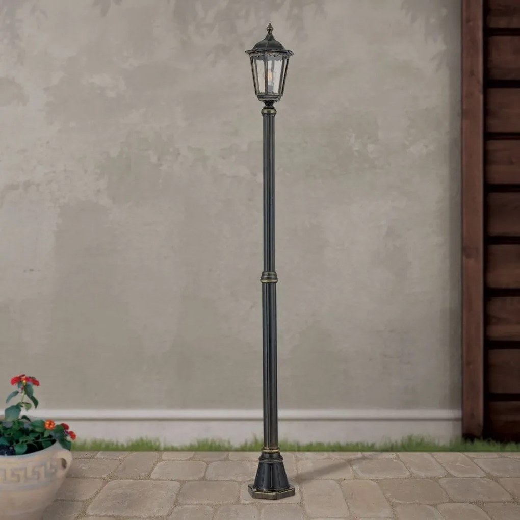 Stalp iluminat exterior stil clasic IP43 H195 Puchberg AL 11K/82506 schwarz-gold/rauch OR