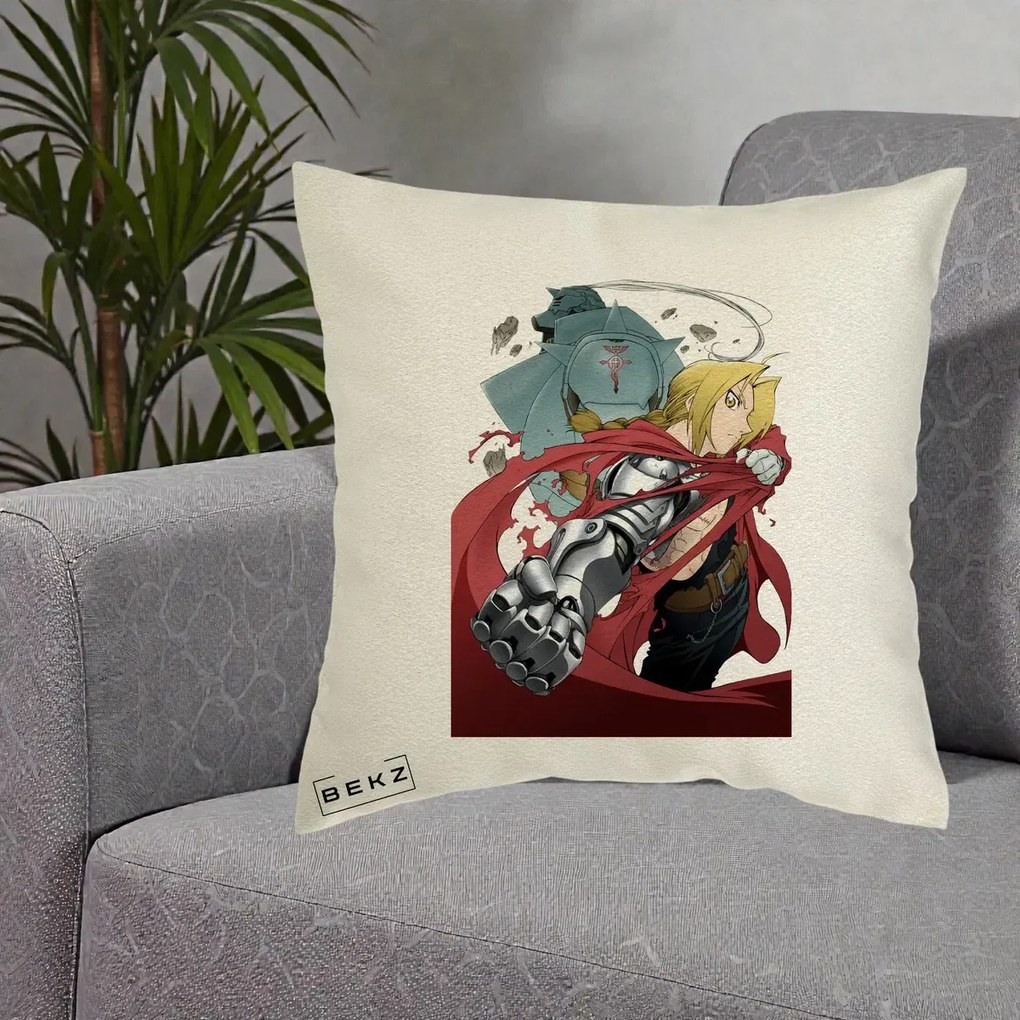 Perna personalizata Fullmetal Alchemist Brotherhood Edward, 40x40 cm cu Umplutura, Ecru, BEKZ