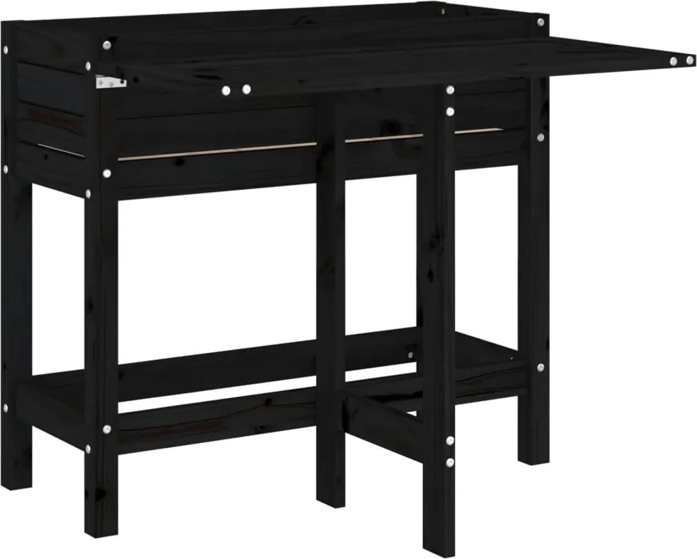 vidaXL Jardinieră de grădină cu blat pliabil negru lemn masiv pin