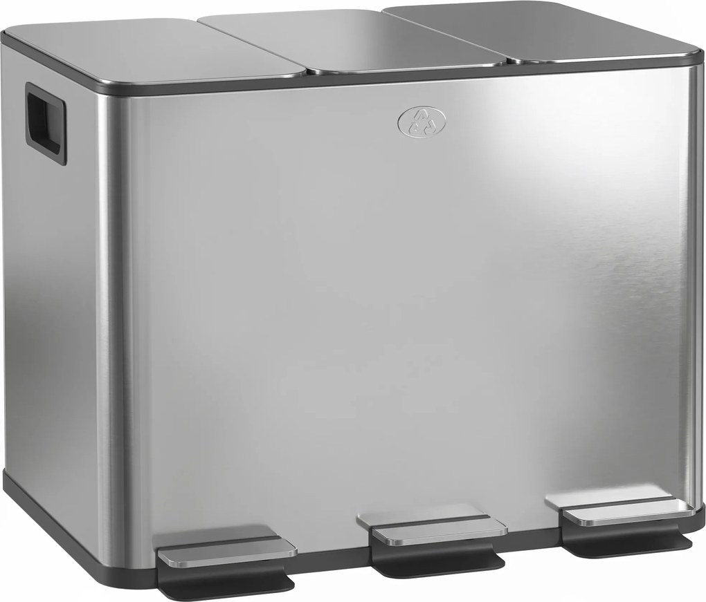 HOMCOM Coș de Gunoi cu 3 Compartimente de 20L cu Închidere Silențioasă, din Oțel Inoxidabil și PP, 61.9x36.6x56.7 cm | Aosom Romania