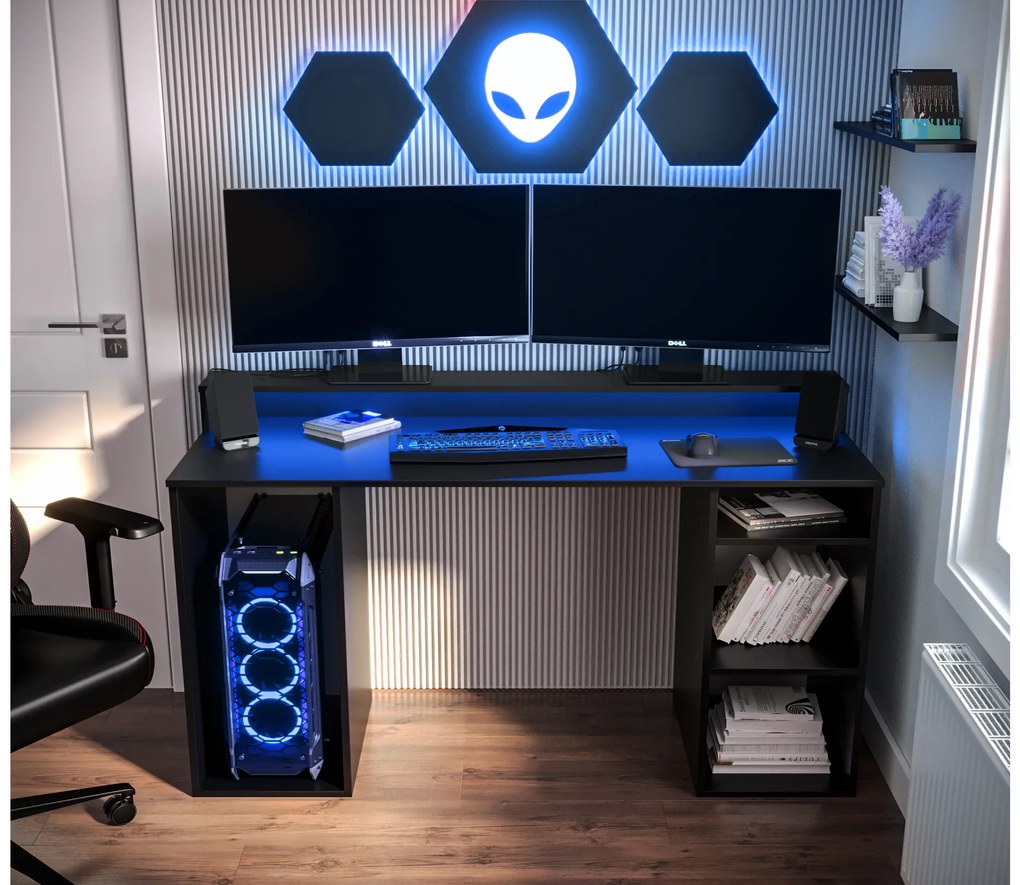 Masă PC pentru gaming Garrick 1 (negru) (cu iluminat LED RGB). 1064134