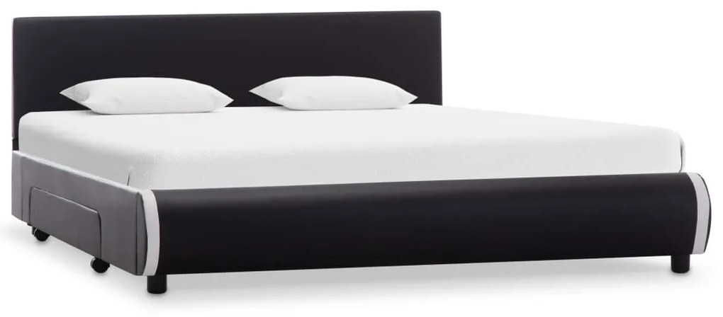 284952 vidaXL Cadru de pat cu sertare, negru, 160 x 200 cm, piele artificială