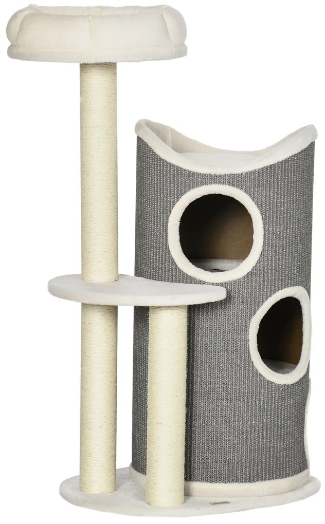 PawHut Arbore de zgâriat cu pat pentru pisici și tonetă pentru pisici, 60 cm x 44,5 cm x 109 cm, Gri + Natural + Alb | Aosom Romania