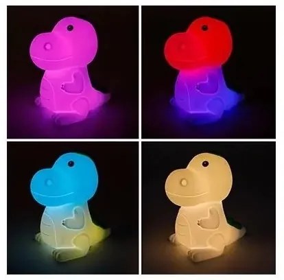 Lampă de veghe pentru copii LED RGB reîncărcabilă, cu dimmer, 2,5 W / 5 V, 3000 K, 1200 mAh, dinozaur