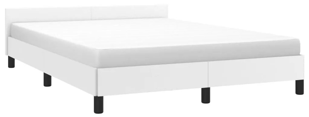 Cadru de pat cu tablie, alb, 140x200 cm, piele ecologica Alb, 140 x 200 cm