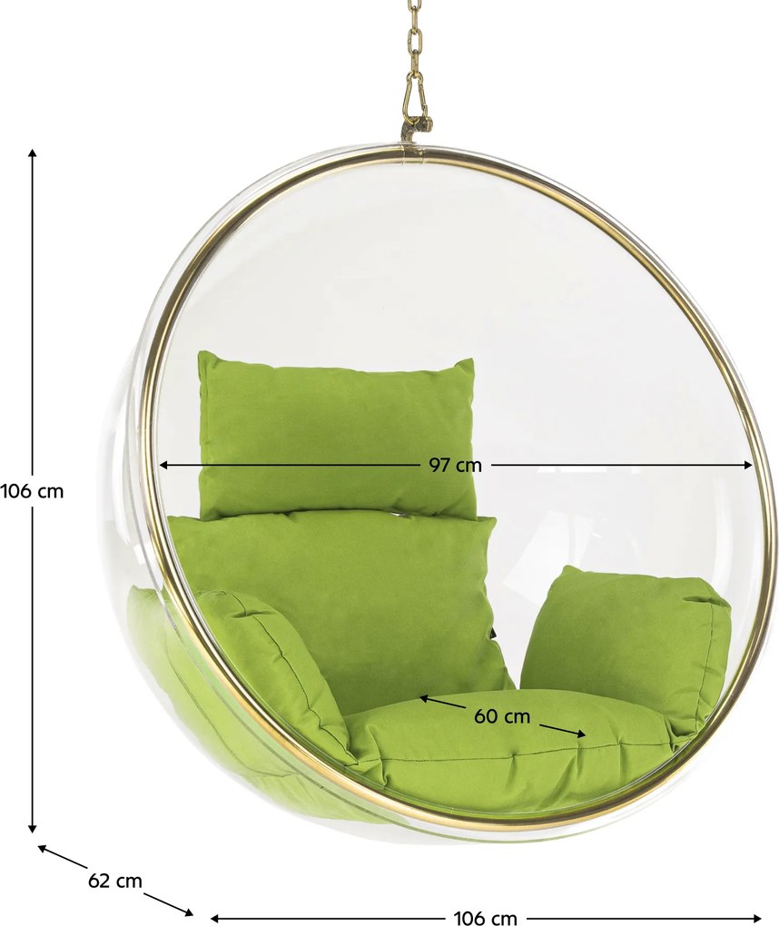 Scaun suspendat, transparent/ auriu/ verde, BUBBLE NEW TIP 1