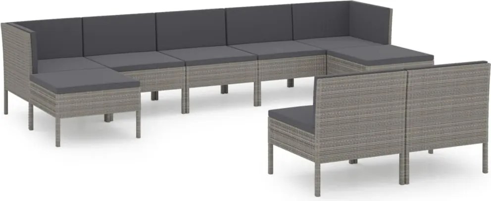 vidaXL Set mobilier de grădină cu perne, 9 piese, gri, poliratan