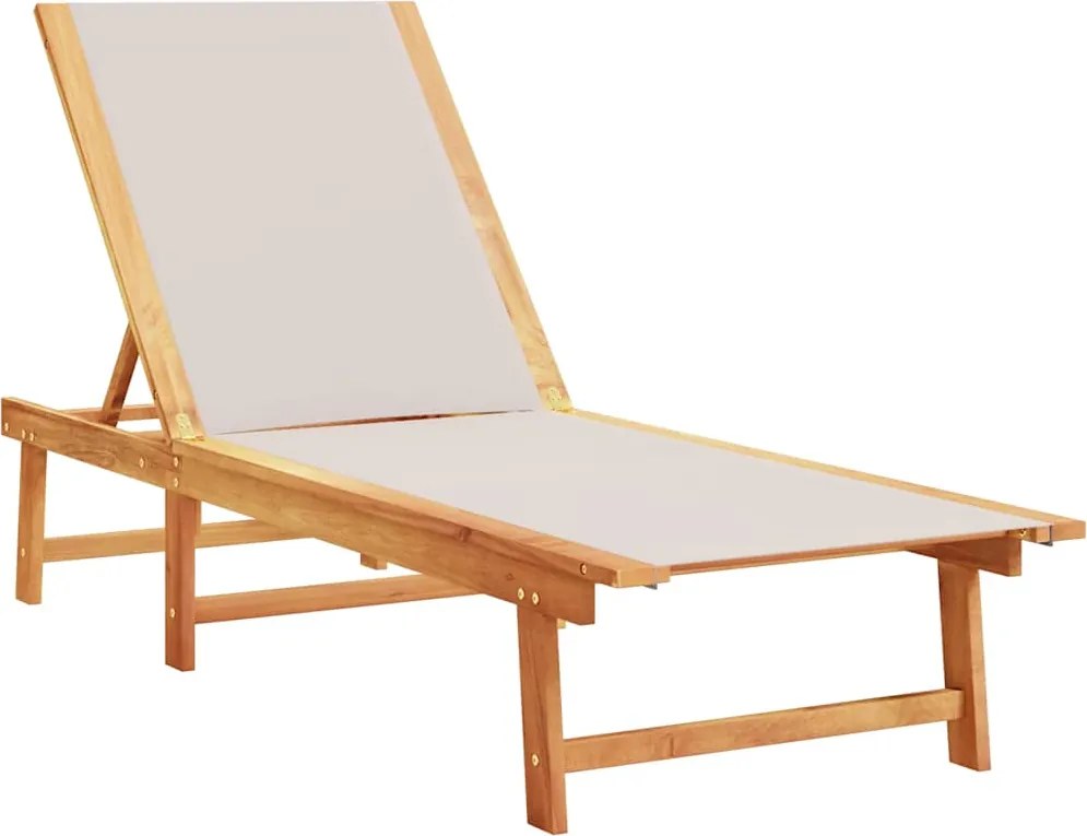 vidaXL Șezlong, gri, lemn masiv acacia și textilenă